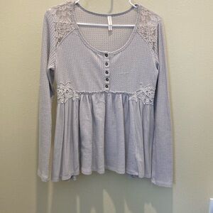 Women's Gray Lace Detail Top
